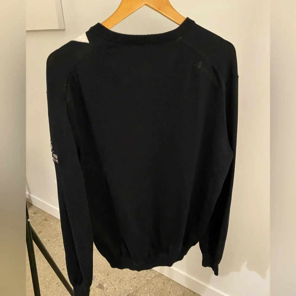 AQUASCUTUM Men’s Argyle Cotton Knit V-Neck Golf Sweater Black Blue XL - Picture 4 of 7